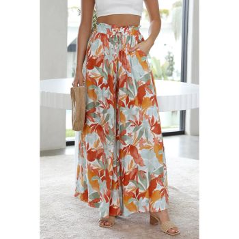 Azura Exchange Floral Print Drawstring High Waist Wide Leg Pants - L