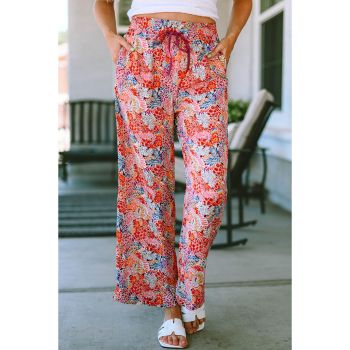 Azura Exchange Print Drawstring Smocked High Waist Pants - XL