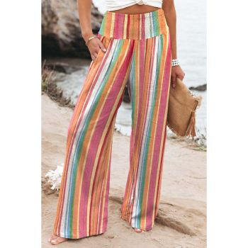 Azura Exchange Striped Smocked High Waist Wide Leg Pants - L