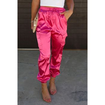 Azura Exchange Drawstring Satin Pants with Elastic Waist and Pockets - L