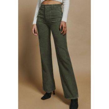 Azura Exchange Green High Waist Square Pockets Corduroy Pants - L