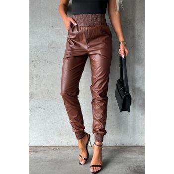 Azura Exchange Smocked High-Waist Leather Skinny Pants - L