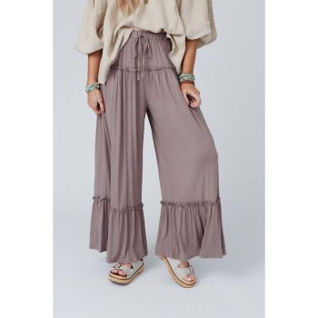 Azura Exchange Frilled Drawstring High Waist Wide Leg Pants - L