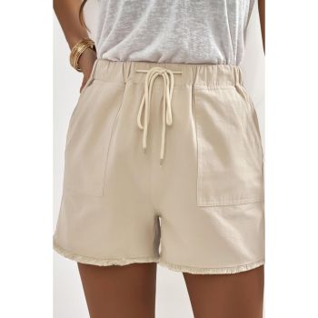 Azura Exchange Drawstring Frayed Hem Pocketed Shorts - S