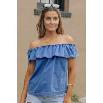 Azura Exchange Ruffled Denim Top - L