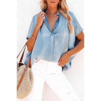 Azura Exchange V Neck Oversized Denim Blouse - L