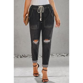 Azura Exchange Distressed Denim Jogger with Pocket Detail - L