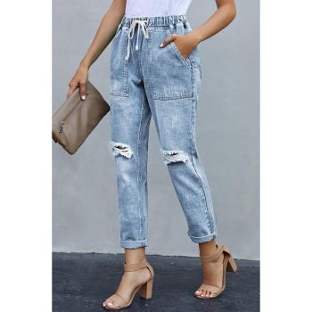 Azura Exchange Distressed Pocketed Denim Jogger - S