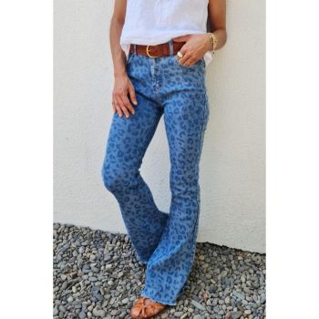 Azura Exchange Leopard Print High Waist Flare Jeans - 6 US