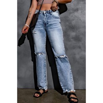 Azura Exchange Wide Leg High Waist Jeans with Ripped Details - 10 US