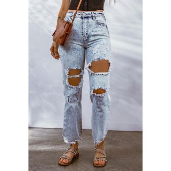 Azura Exchange Light Washed Ripped Boyfriend Jeans - 14 US