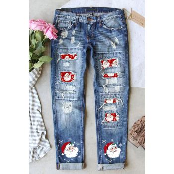 Azura Exchange Santa Claus Patchwork Distressed Boyfriend Jeans - 10 US