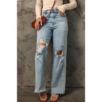 Azura Exchange Distressed Straight Leg Jeans with Frayed Hem - 10 US