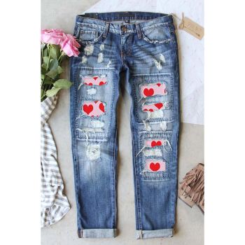 Azura Exchange Heart Patchwork Distressed Jeans - 10 US