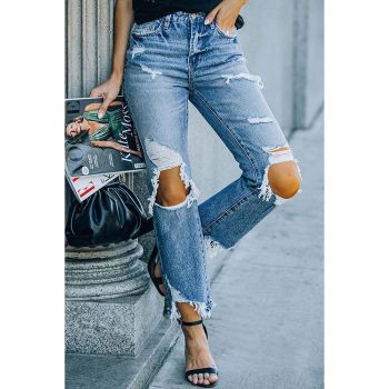 Azura Exchange High Waist Ripped Knee Jeans - 10 US