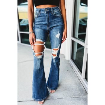 Azura Exchange Distressed Cutout Flare Leg Jeans - 10 US