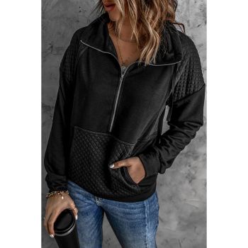 Azura Exchange Quilted Patch Half Zipper Sweatshirt - S