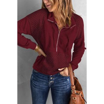 Azura Exchange Quilted Patch Half Zipper Sweatshirt - L