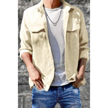 Azura Exchange Corduroy Flap Pocket Button Front Shirt - M