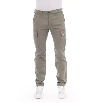 Solid Color Cargo Trousers with Front Zipper and Button Closure W30 US Men