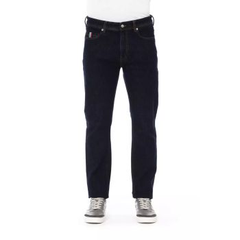 Regular Man Jeans with Logo Button and Tricolor Insert W38 US Men