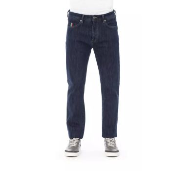 Logo Button Regular Man Jeans with Tricolor Insert and Contrast Stitching W32 US Men