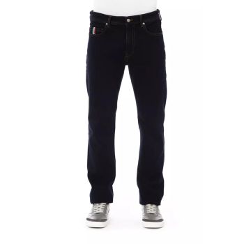 Regular Man Jeans with Logo Button and Tricolor Insert W34 US Men