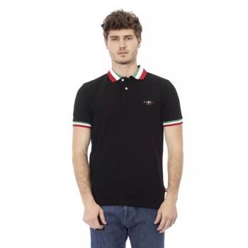 Embroidered Short Sleeve Polo Shirt with Tricolor Collar L Men