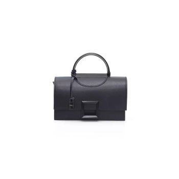 Black Leather Shoulder Bag with Flap Closure One Size Women