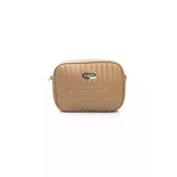 Golden Logo Shoulder Bag with Zip Closure and Internal Compartments One Size Women