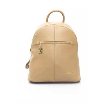 Golden Logo Front Pocket Backpack with Adjustable Shoulders One Size Women