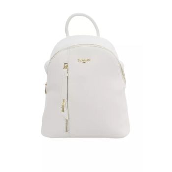 Golden Logo Zip Closure Backpack with Adjustable Straps One Size Women