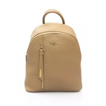 Golden Logo Zip Closure Backpack with Adjustable Shoulders One Size Women