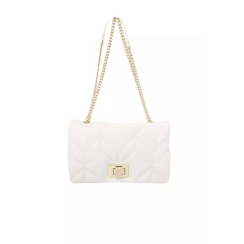 Golden Logo Flap Shoulder Bag with Internal Compartments and Back Pocket One Size Women