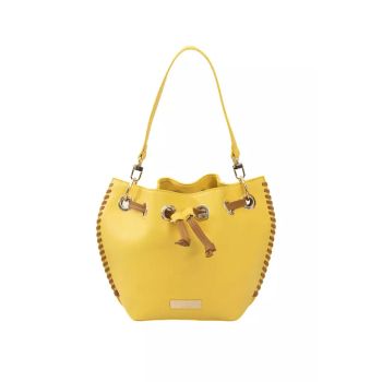 Golden Logoed Shoulder Bag with Drawstring Closure and Internal Compartments One Size Women