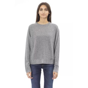 Metal Monogram Crew Neck Sweater with Ribbed Details L Women