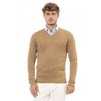 Fine Ribbed Knit V-neck Sweater with Long Sleeves 48 IT Men