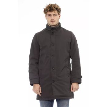 Stylish Long Jacket with Welt Pockets and Zip/Button Closure L Men