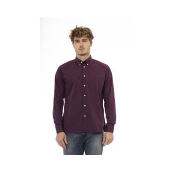 Baldinini Trend Men's Burgundy Cotton Shirt - 44 IT