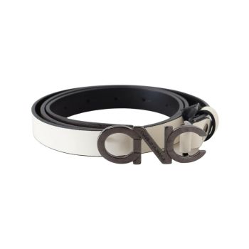 CNC Costume National Fashion Belt in Metallic Gray Leather 85 cm Women