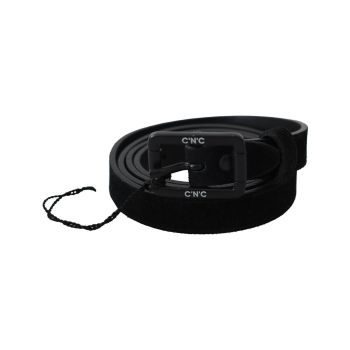 Classic Black Leather Belt with Logo Details 100 cm Women