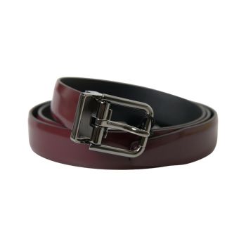 Dolce & Gabbana Men's Bordeaux Leather Silver Metal Buckle Belt - 90 cm