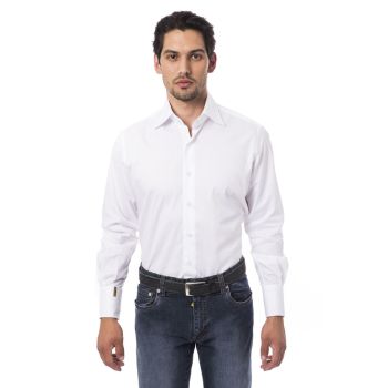 Embroidered Monogram "B" Shirt with Small Leaf Collar 44 IT Men