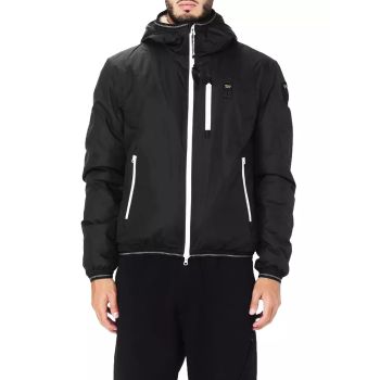 Blauer Nylon Jacket with Eco-Fur Interior and Contrasting Zip Closure L Men