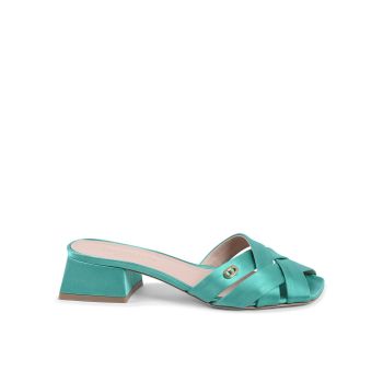 Satin Block Heel Cross Strap Sandals - 37 EU