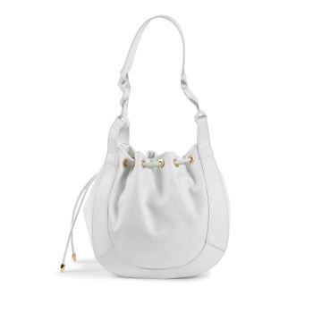 Top Grain Leather Bucket Bag with Drawstring Closure - One Size