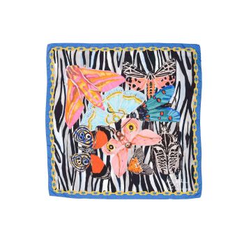 Dynamic Blue Zebra Silk Scarf - One Size