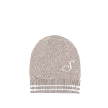 Monogrammed Cashmere Beanie with Contrasting Letter - One Size