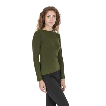 Crown of Edinburgh Cashmere Women's Boat Neck Cashmere Sweater - COE 007 in Verde Oliva - XS