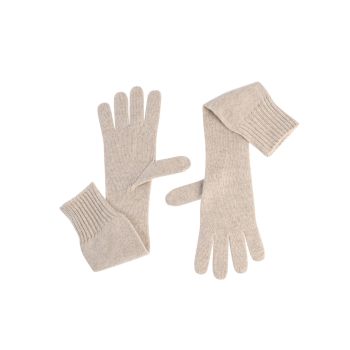 Crown of Edinburgh Cashmere Women's Exquisite Italian Crafted Cashmere Womens Long Gloves in Beige - M